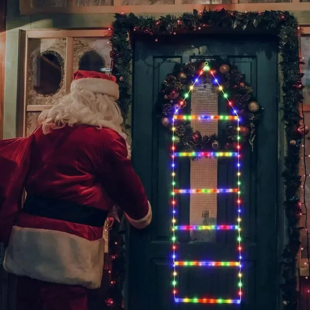 Climbing Santa Christmas with a Ladder Of Lights