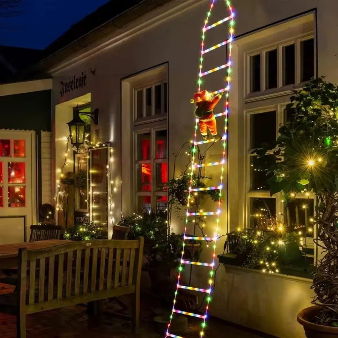 Climbing Santa Christmas with a Ladder Of Lights